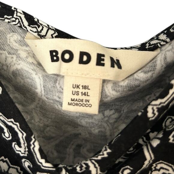 Boden Jersey Knit Mini Dress Women's 14 Long Black Swirl Long Sleeve Sweetheart - Picture 4 of 6